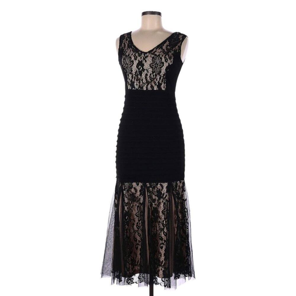 NWT Candalite Petite Lace Long Dress Black PL